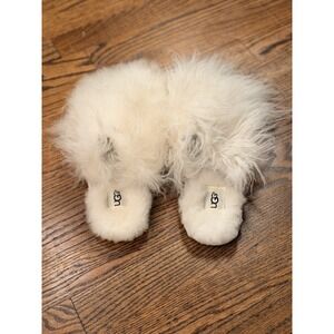 UGG Gotomo Fluff Slide Mongolian Lamb Fur Slippers Size 6 Natural White
